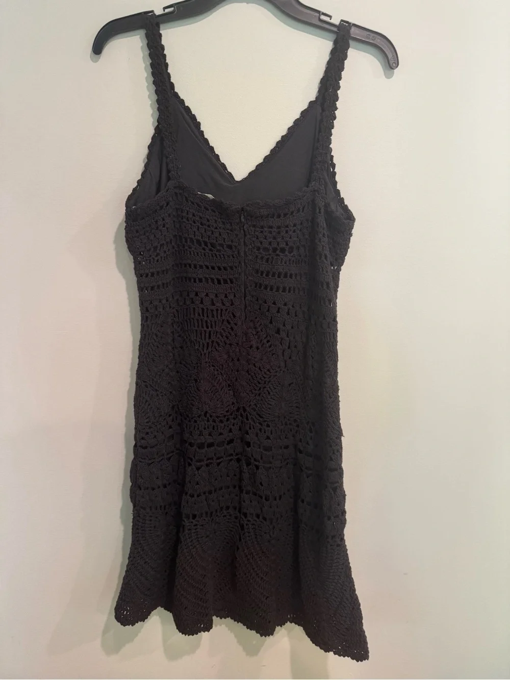 Lucky Brand Black Diamond Crochet V-Neck Mini Dress Cottagecore Boho Luxe Size M